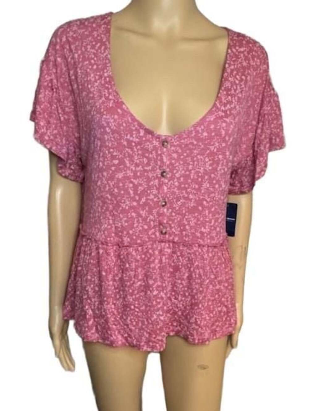 Lucky Brand Women's Pink Floral Print Surplice Top Size M